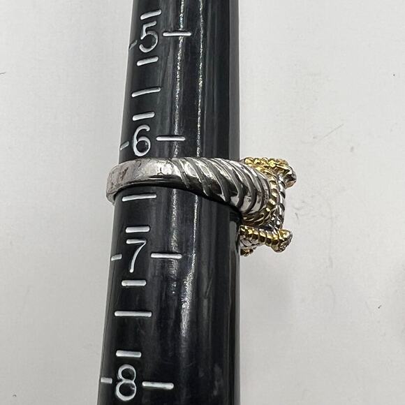 2 Tone Sterling Silver Cable Ring with CZ and Gold Tone Heart Stations Size 6 - Picture 4 of 5